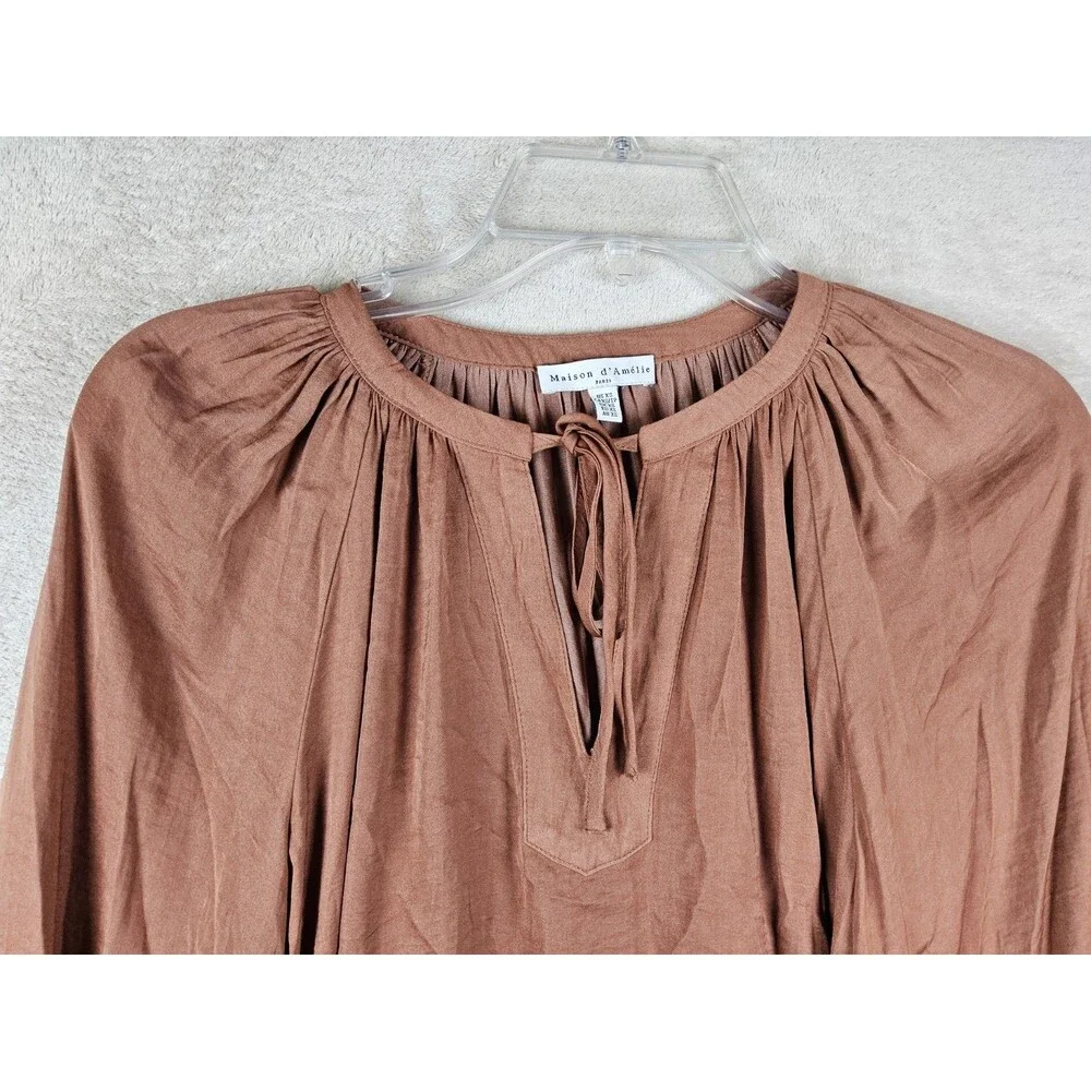 Maison D'Amelie Women's Long Sleeve Tie Neck Blouse Top Size XS